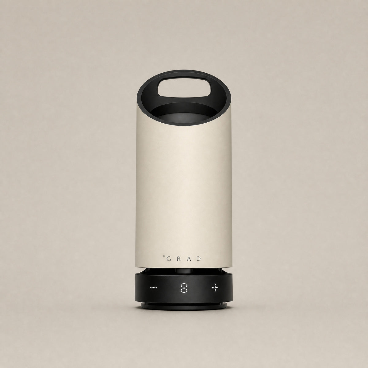 GRAD No.1 off-white wine cooler, front view with digital temperature display